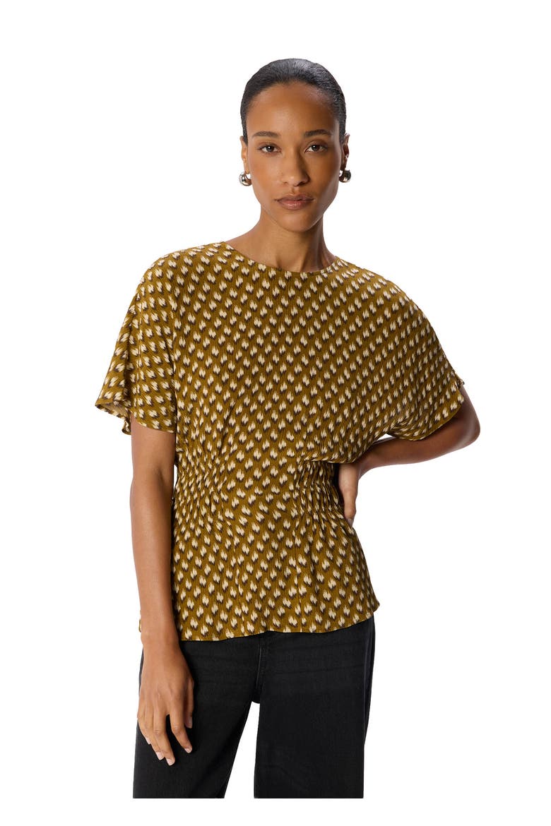 Ikat Spot Shirred Blouse, Alternate, color, Khaki/Multi