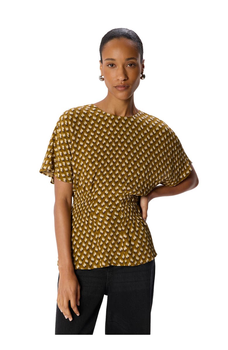Whistles Ikat Spot Shirred Blouse, Alternate, color, Khaki/Multi