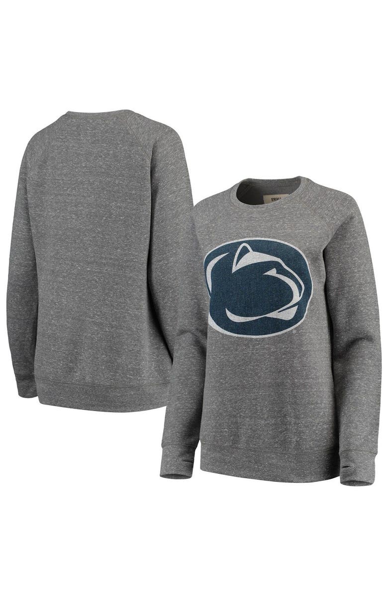 PRESSBOX Women's Pressbox Heathered Gray Penn State Nittany Lions Big Team Logo Knobi Fleece Tri-Blend Crew Neck Sweatshirt, Main, color,