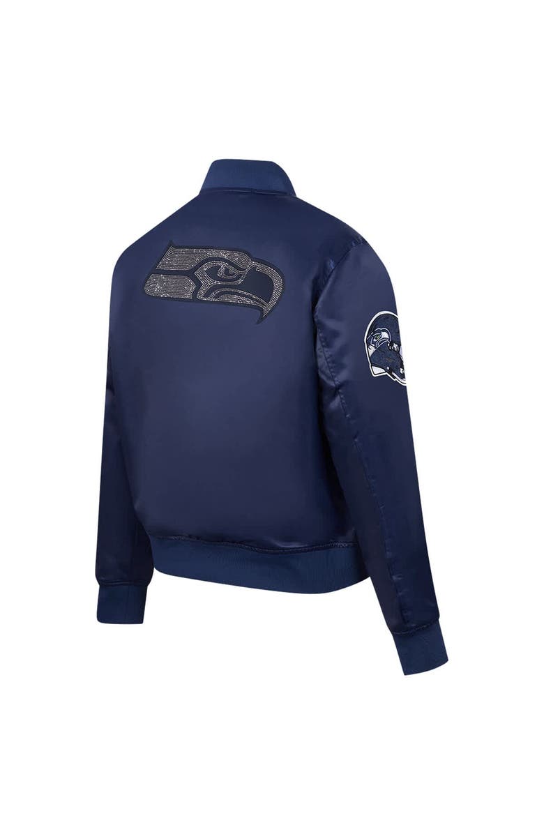 PRO STANDARD Women's Pro Standard College Navy Seattle Seahawks Jeweled Satin Full-Snap Jacket, Alternate, color, 
