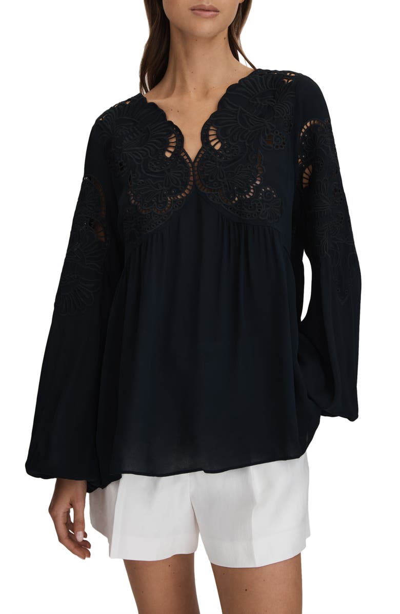 Reiss Noa Tie Back Blouson Sleeve Top, Main, color,