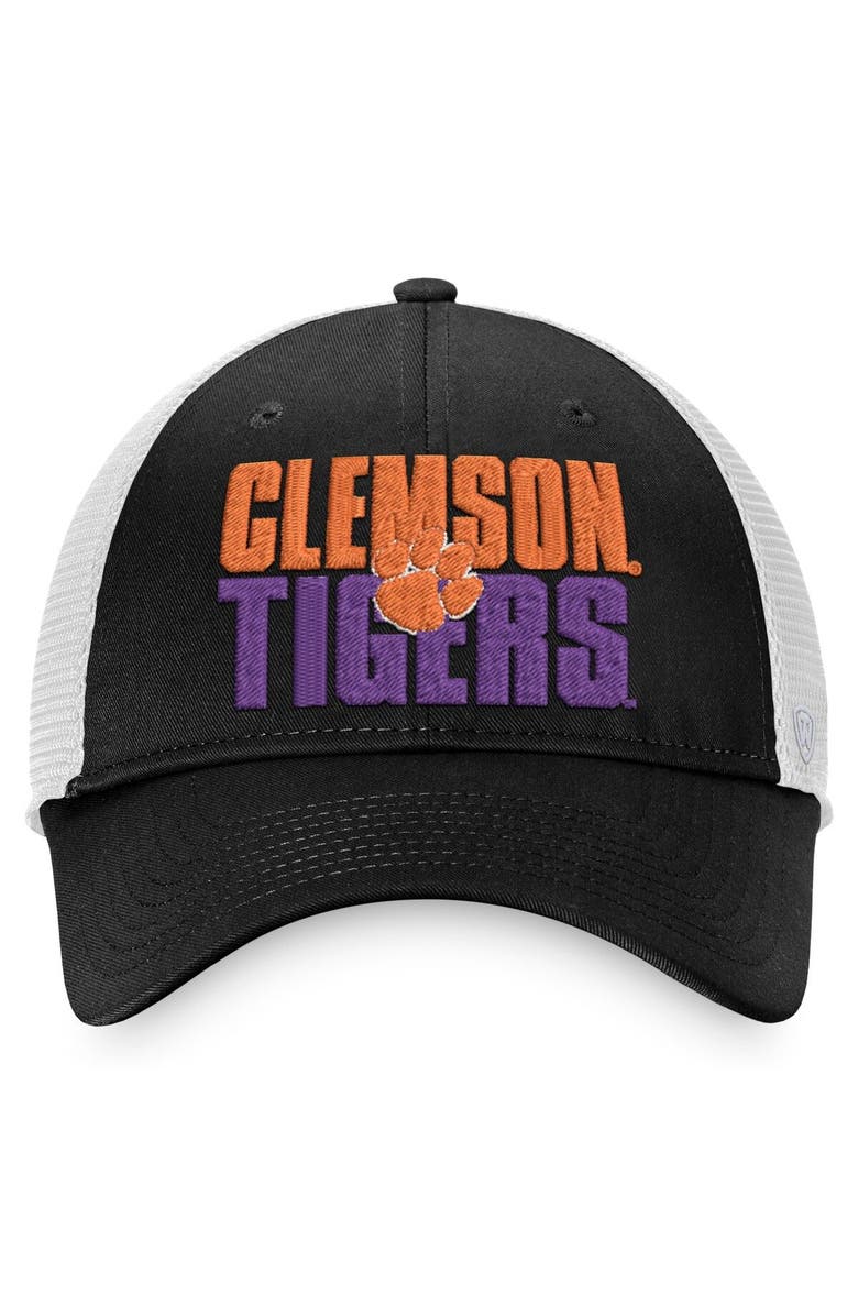 TOP OF THE WORLD Men's Top of the World Black/White Clemson Tigers Stockpile Trucker Snapback Hat, Alternate, color, Black