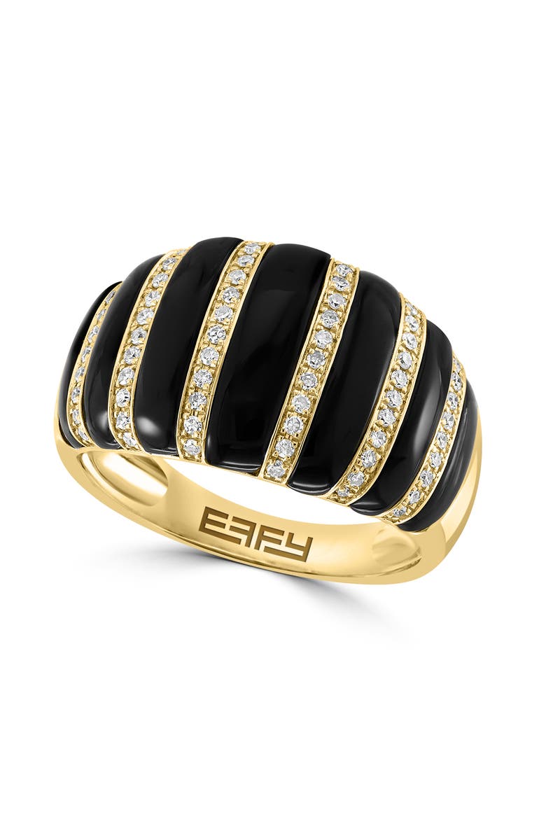 14K Yellow Gold Black Onyx Diamond Ribbed Ring, Main, color, 14K Gold