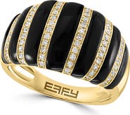 EFFY 14K Yellow Gold Black Onyx Diamond Ribbed Ring