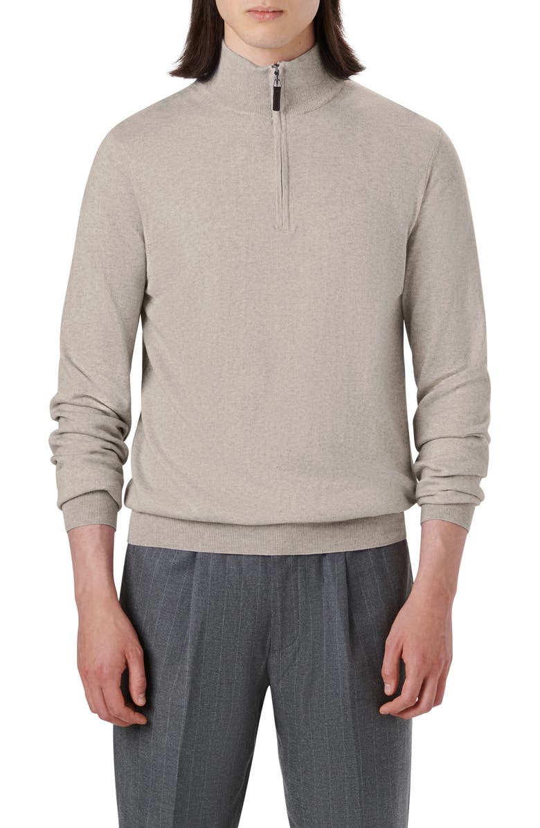 Bugatchi Cotton & Cashmere Quarter Zip Sweater, Main, color, Stone