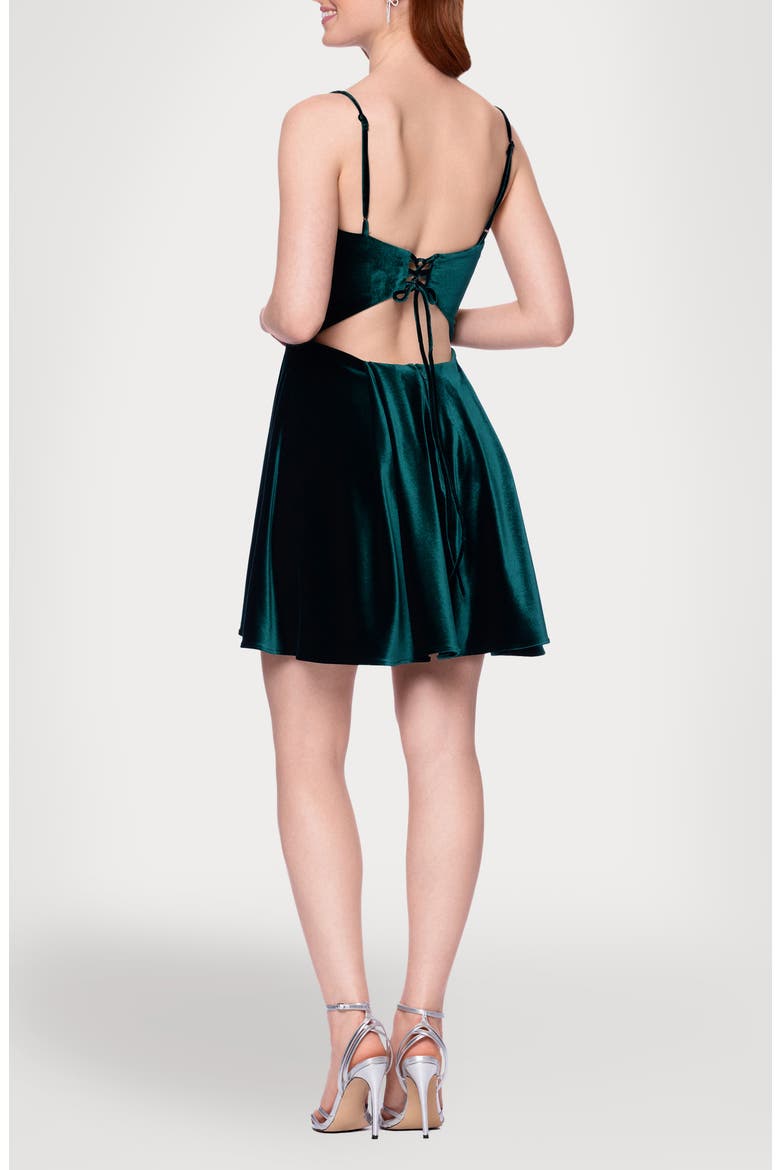 Tie Back Velvet Minidress, Alternate, color, HUNTER