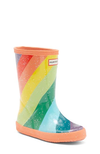 Hunter Kids' Original First Classic Glitter Rain Boot In Optimistic Orange