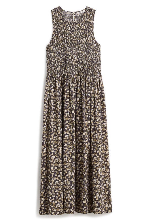 Madewell The Melody Floral Smocked Midi Dress In Dark Pavement