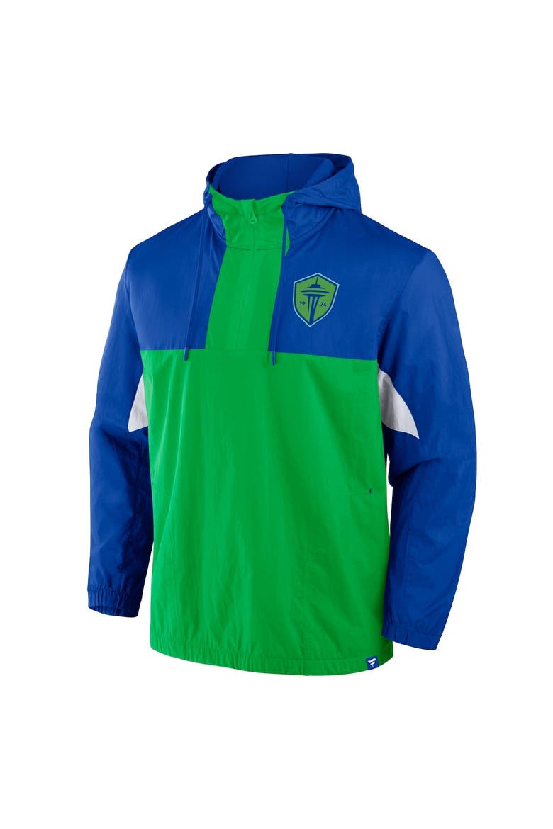 Men's Fanatics Royal Seattle Sounders FC Free Kick Woven Quarter-Zip Hoodie Jacket, Alternate, color, Blue