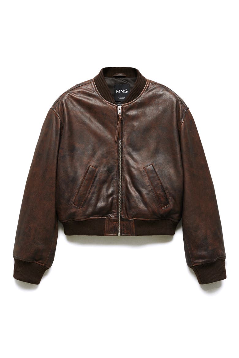 Leather Bomber Jacket, Alternate, color, BROWN