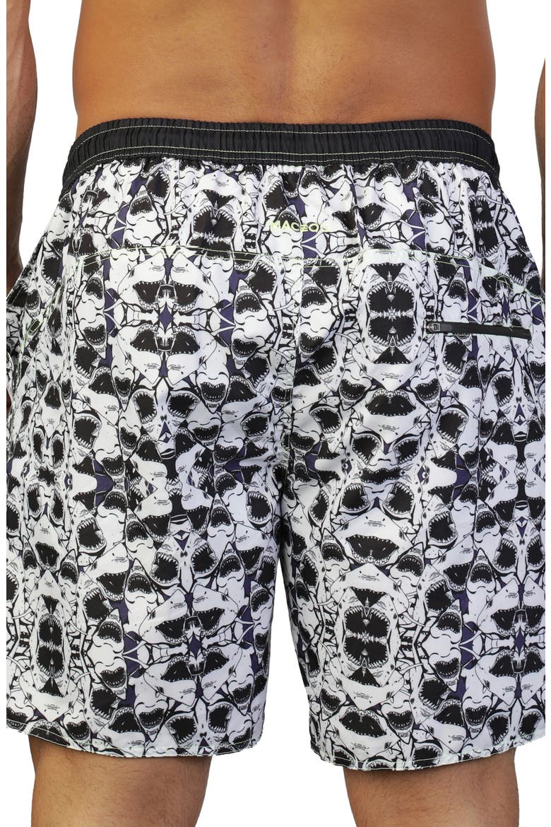Swim Lion Shark Print Swim Trunks, Alternate, color, WHITEDNU