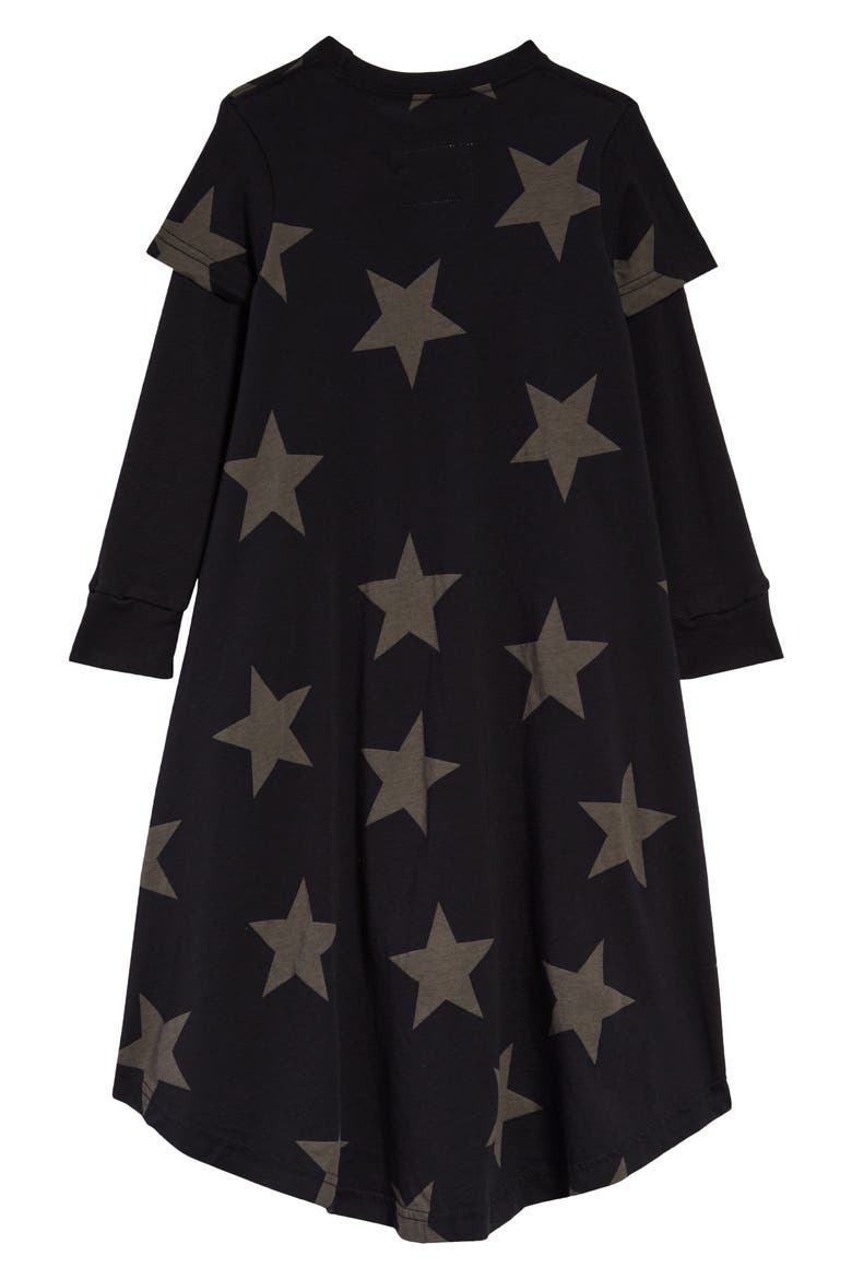 Kids' Star Layered Cotton Dress, Alternate, color, BLACK