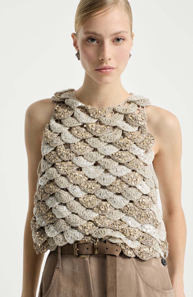 Brunello Cucinelli Dazzling Shell OPERA top, Alternate, color, Light Grey