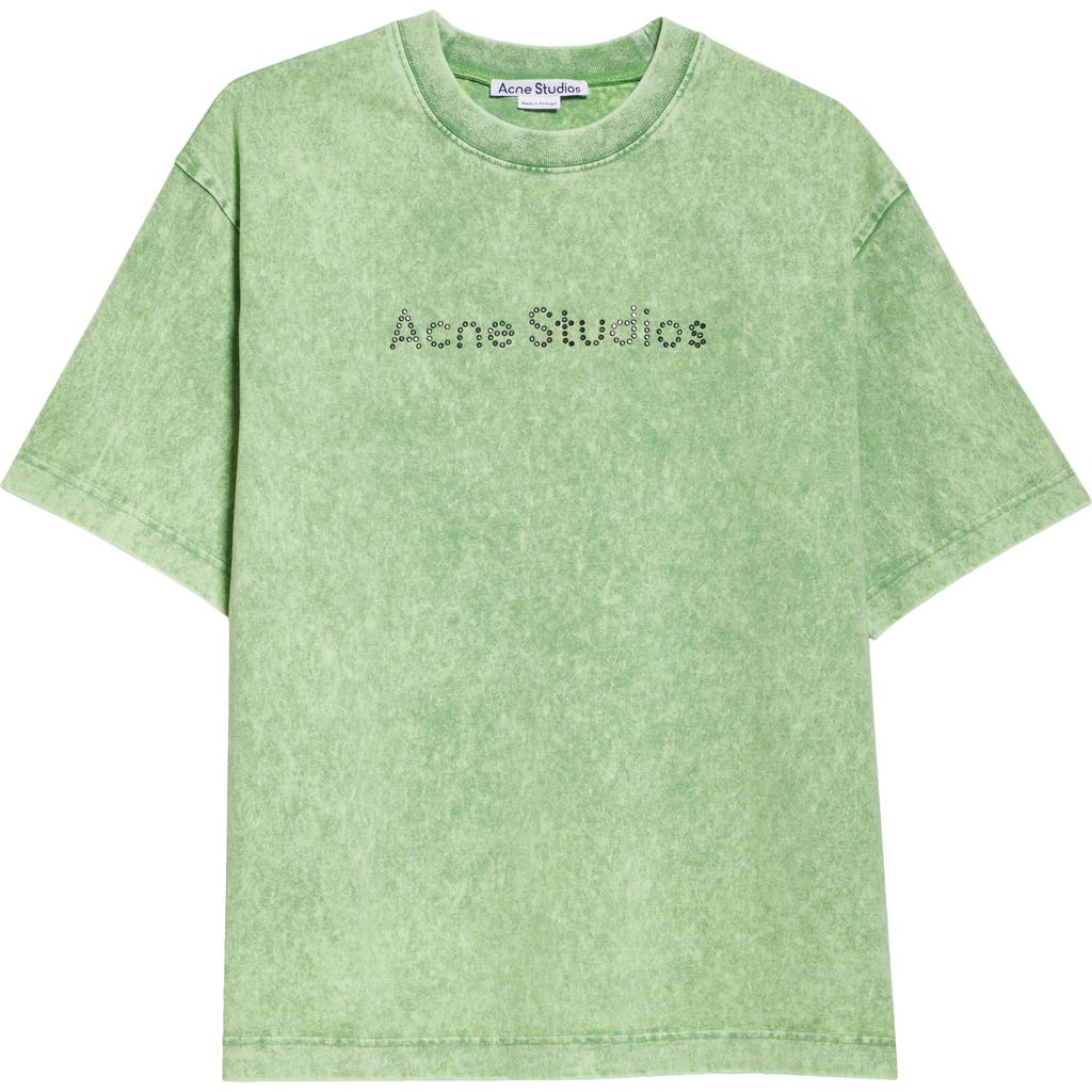 Acne Studios Exford Relaxed Fit Diamanté Logo T-shirt In Bright Green Bcd