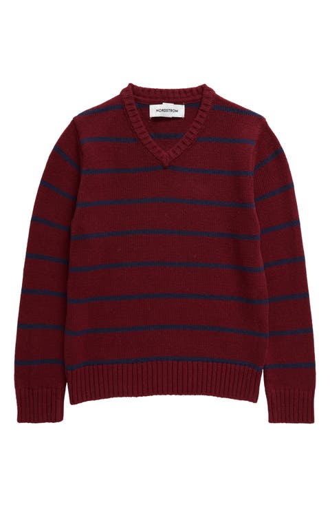 Kids' Stripe Cotton Blend V-Neck Sweater (Toddler, Little Kid & Big Kid)