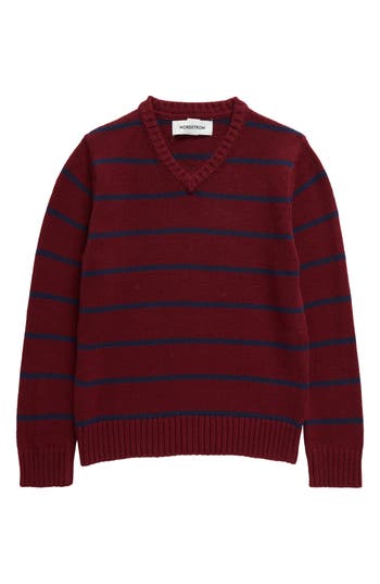 NORDSTROM NORDSTROM KIDS' STRIPE COTTON BLEND V-NECK SWEATER 