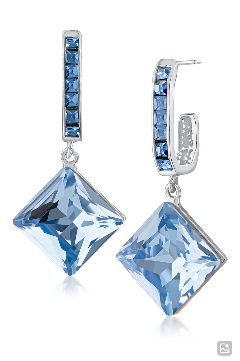 Princess Cut Crystal Drop Hoop Earrings (Nordstrom Exclusive), Main, color, BLUE/ SILVER