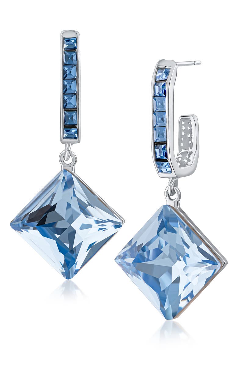 JARDIN Princess Cut Crystal Drop Hoop Earrings, Main, color, Blue/ Silver