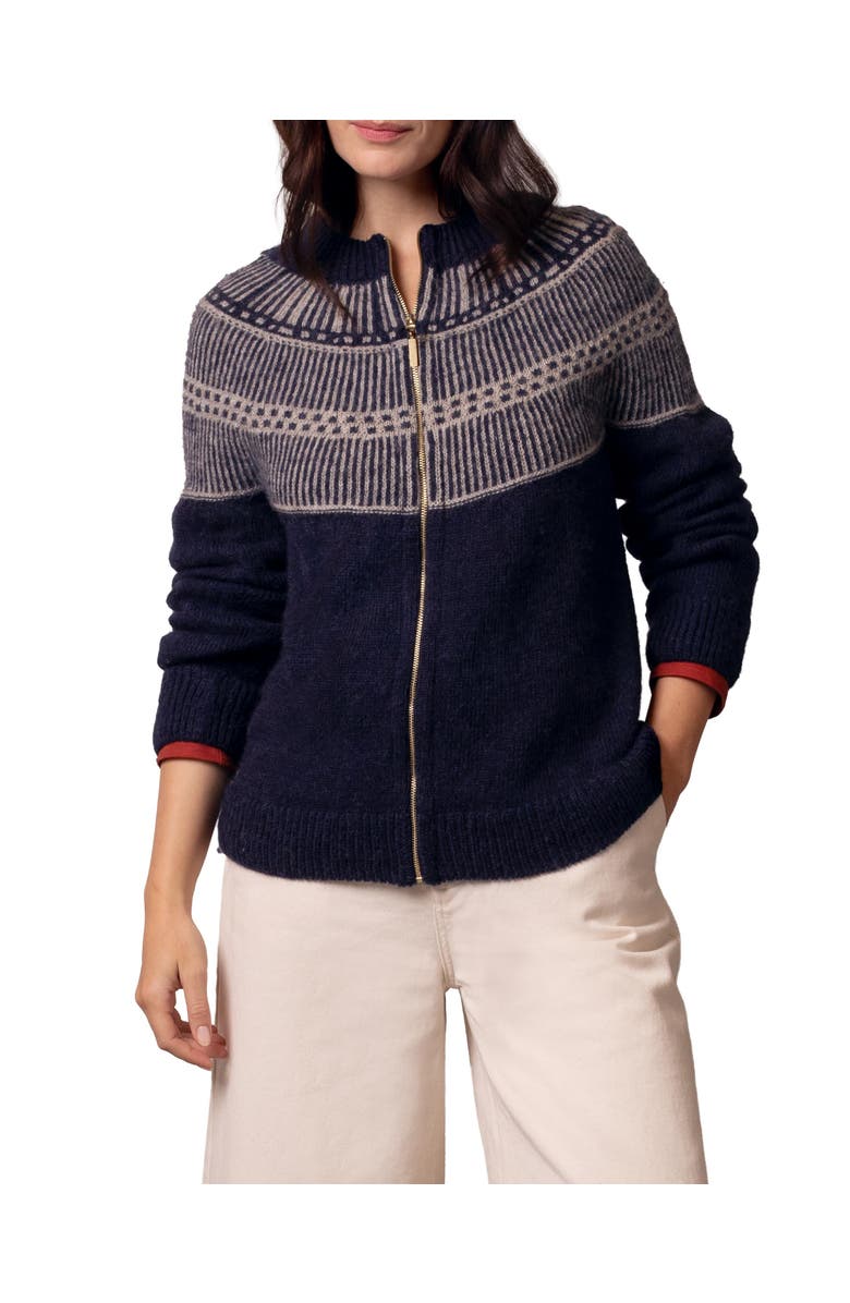 Celtic & Co. British Wool Yoke Stitch Cardigan, Alternate, color, Navy / Oatmeal