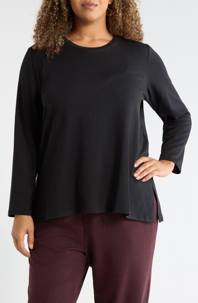 Eileen Fisher Crewneck Terry Tunic Top, Main, color, Black
