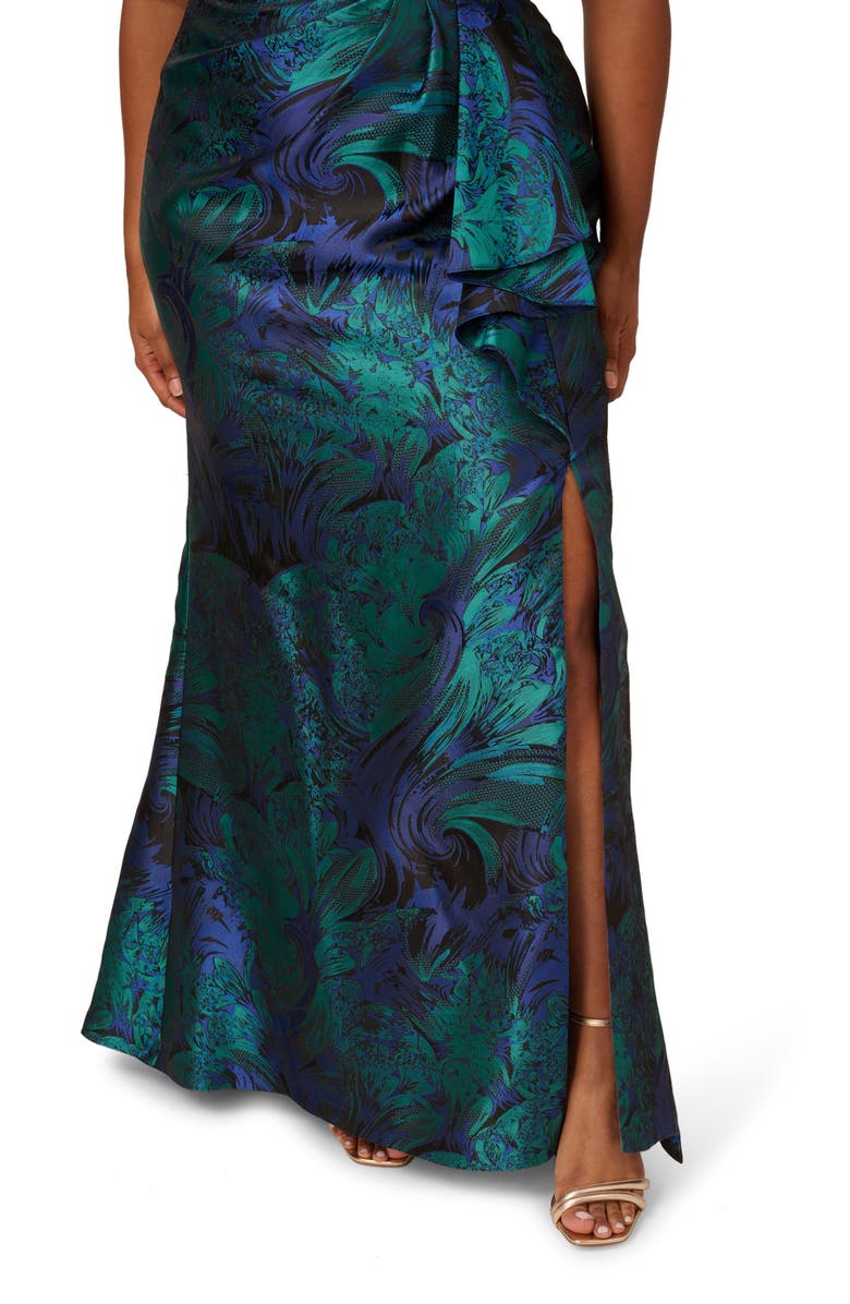 Adrianna Papell Floral One-Shoulder Jacquard Mermaid Gown, Alternate, color,