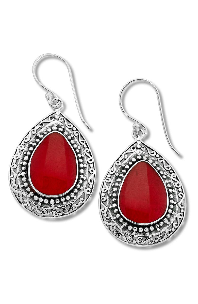 SAMUEL B. Sterling Silver Coral Drop Earrings, Main, color, 