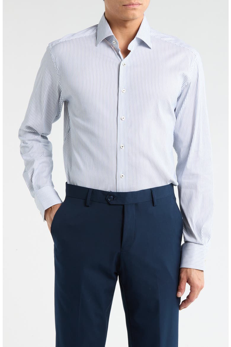 Modern Fit Pique Stripe Button Front Shirt, Main, color, BLUE