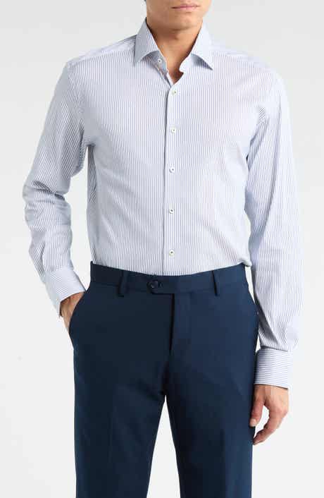 Eterna Modern Fit Pique Stripe Button Front Shirt