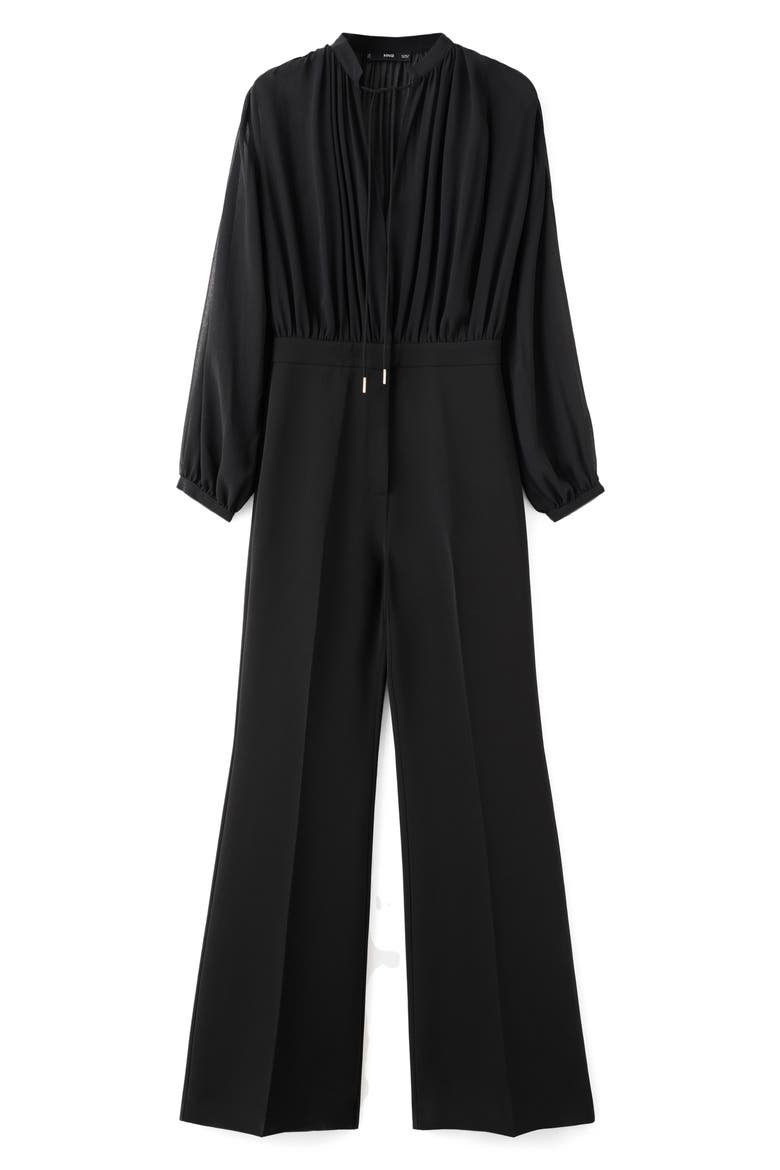Long Sleeve V-Neck Jumpsuit, Alternate, color, BLACK