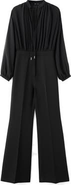 MANGO Long Sleeve V-Neck Jumpsuit