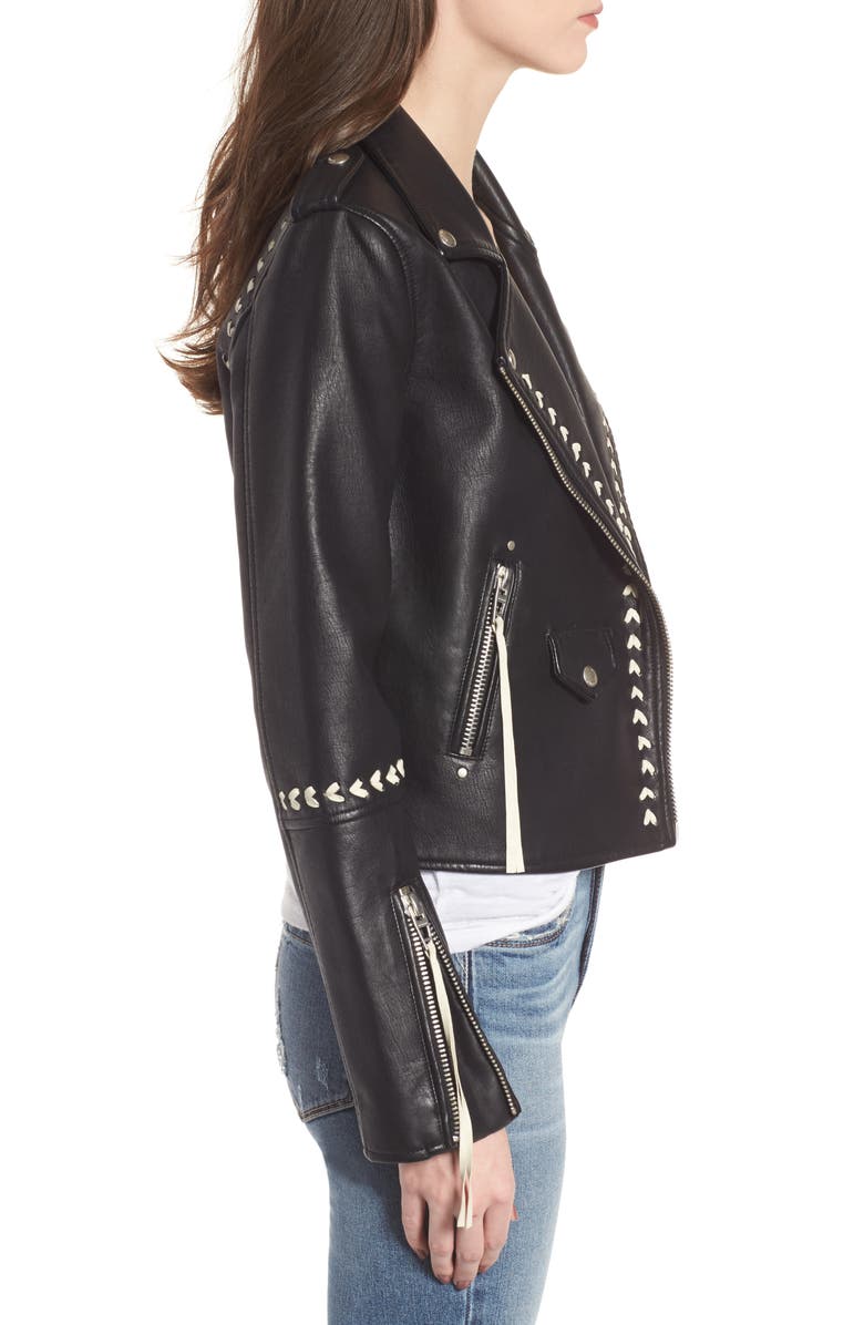 BLANKNYC Whipstitched Faux Leather Moto Jacket, Alternate, color,