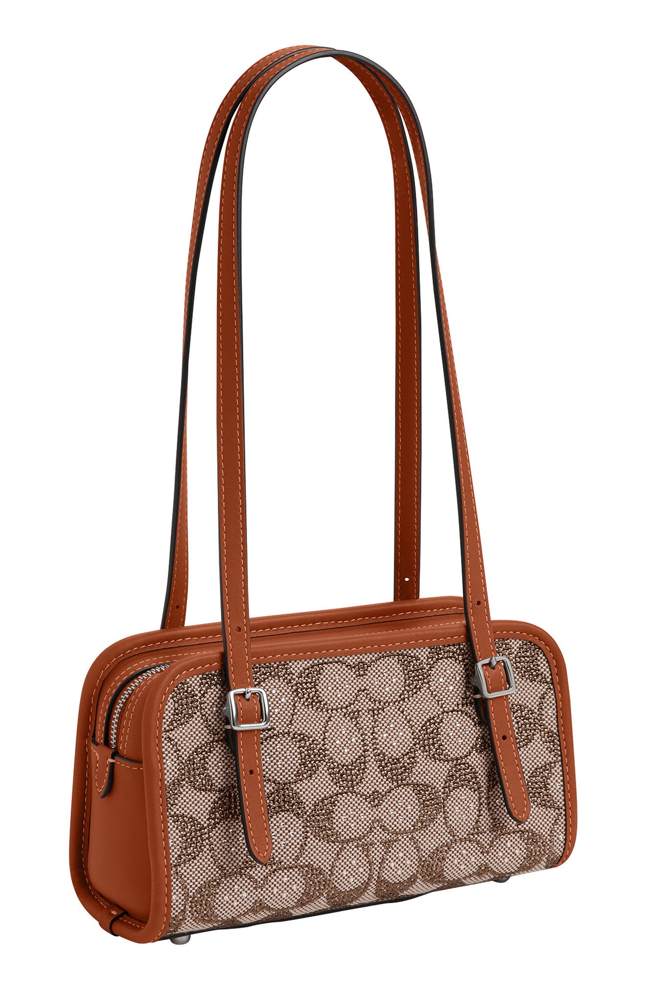 COACH Crystal Swing Zip 20 Signature Jacquard & Leather Satchel, Alternate, color, Burnished Amber