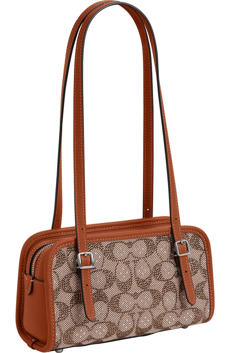 COACH Crystal Swing Zip 20 Signature Jacquard & Leather Satchel, Alternate, color, Burnished Amber