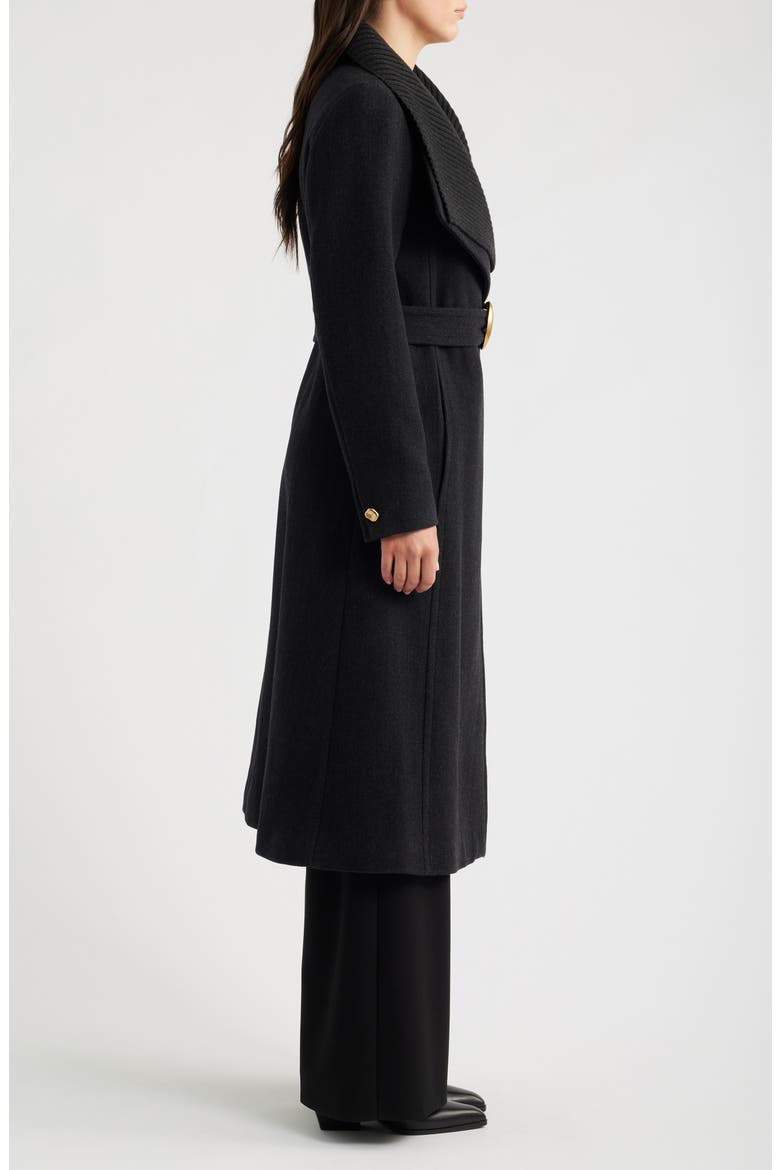 Ribbed Collar Belted Coat, Alternate, color, BLACK