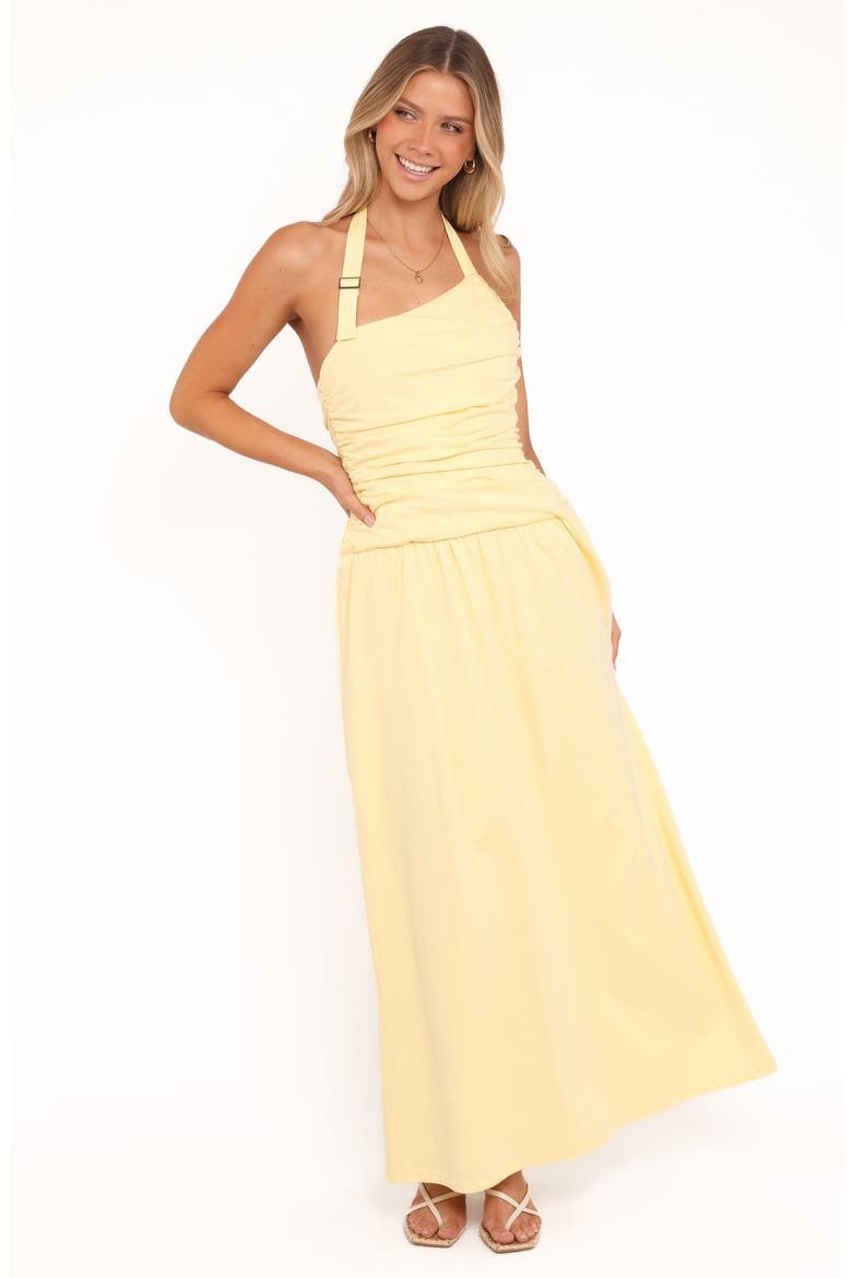 Emalia Asymmetric Halter Cotton Maxi Dress, Alternate, color, PALE YELLOW