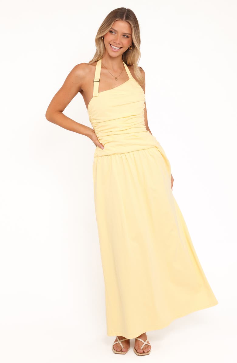 Petal & Pup Emalia Asymmetric Halter Cotton Maxi Dress, Alternate, color, Pale Yellow