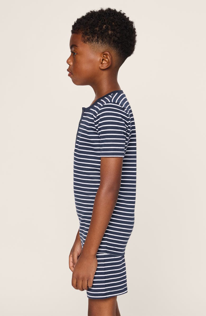 Petite Plume Kids' Stripe Fitted Two-Piece Pima Cotton Pajamas, Alternate, color, Navy
