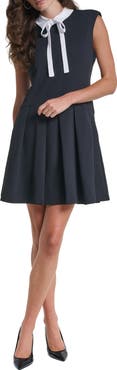 KARL LAGERFELD PARIS Contrast Detail Scuba Crepe A-Line Minidress