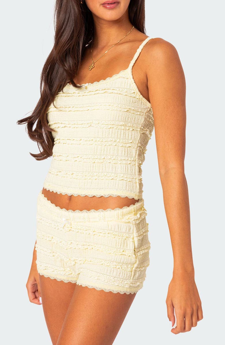 EDIKTED Lucy Ruffled Lace Crop Camisole, Alternate, color, Yellow