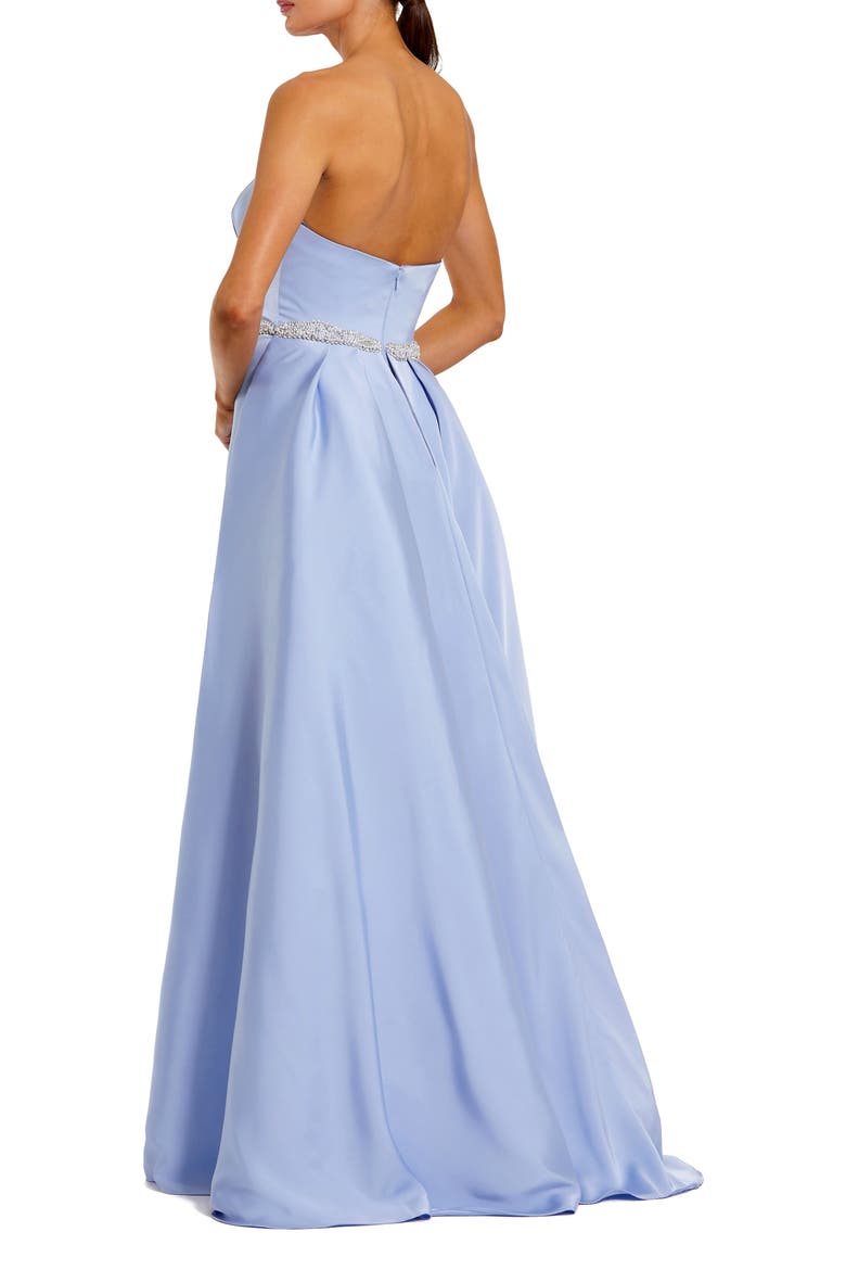 Strapless Stretch Satin Column Gown With Overskirt, Alternate, color, Powder Blue