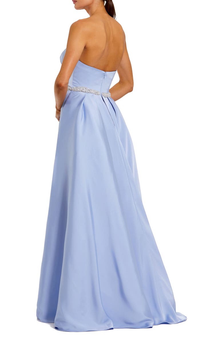 Mac Duggal Strapless Stretch Satin Column Gown With Overskirt, Alternate, color, Powder Blue