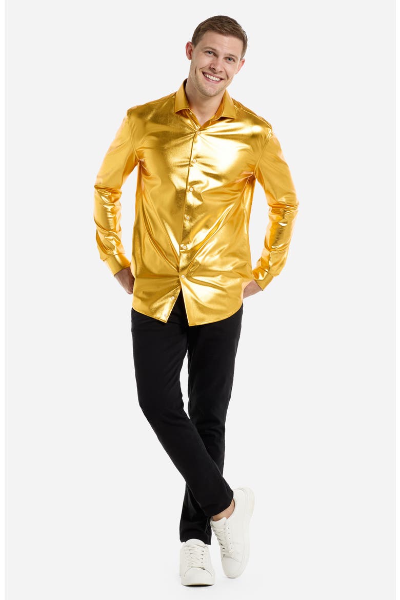 Groovy Gold Modern Tailored Fit Button-Up Shirt, Alternate, color, GOLD