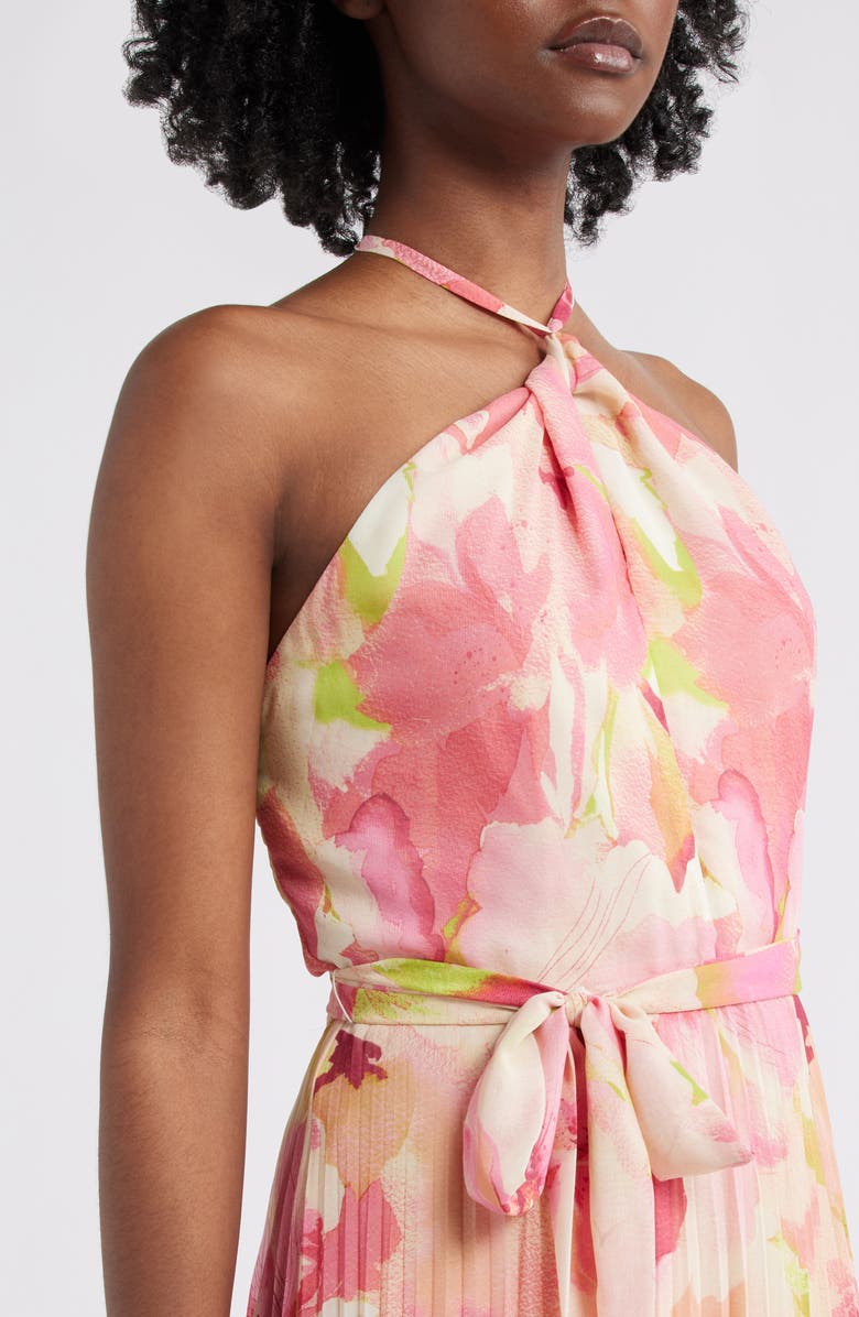 Julia Jordan Floral Pleated Chiffon Halter Dress, Alternate, color, Pink Multi