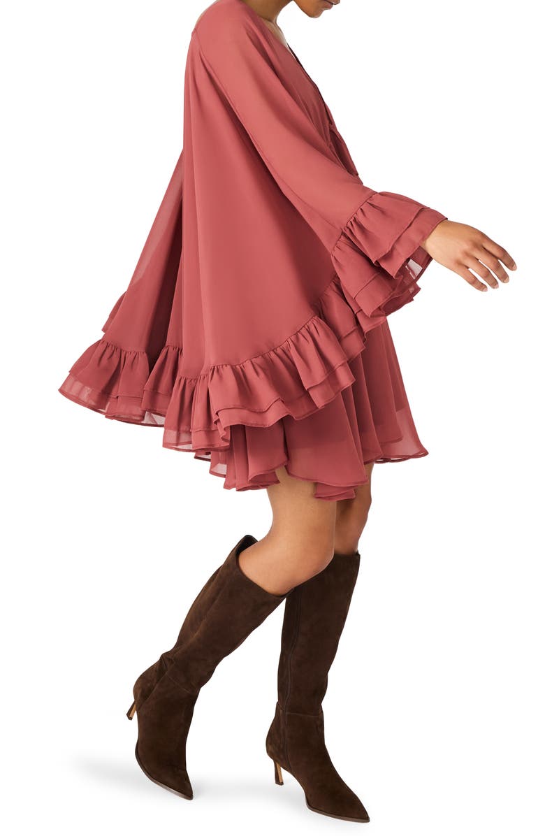 Steve Madden Rowan Chiffon Dress with Ruffle Capelet, Alternate, color, Baked Apple