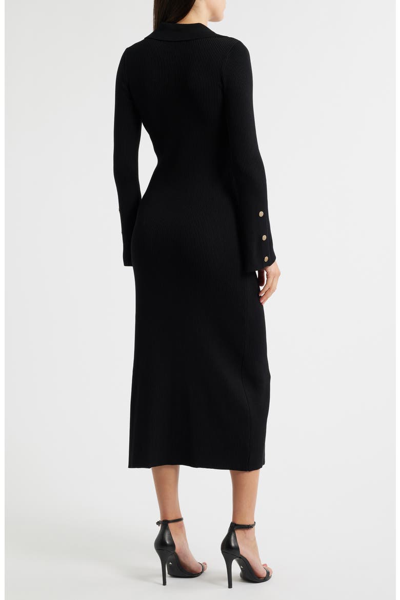 Collar Long Sleeve Rib Maxi Sweater Dress, Alternate, color, BLACK