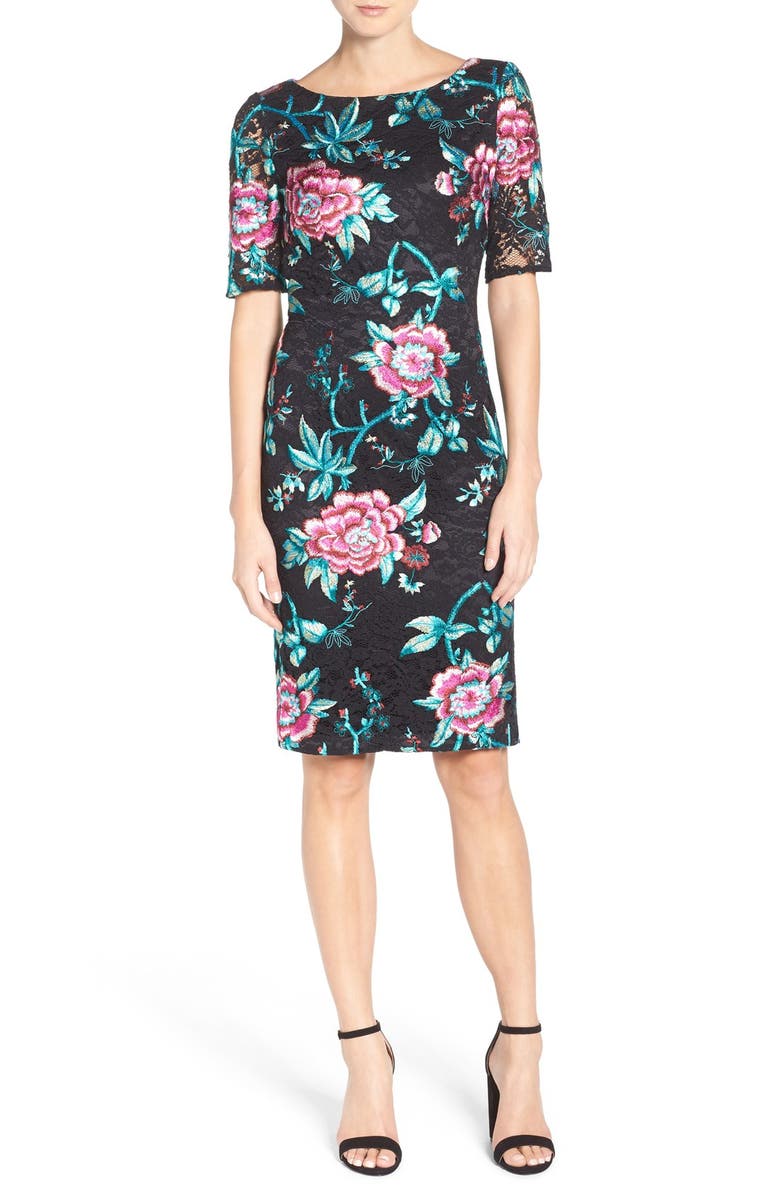 Eliza J Floral Embroidered Lace Sheath Dress, Alternate, color,