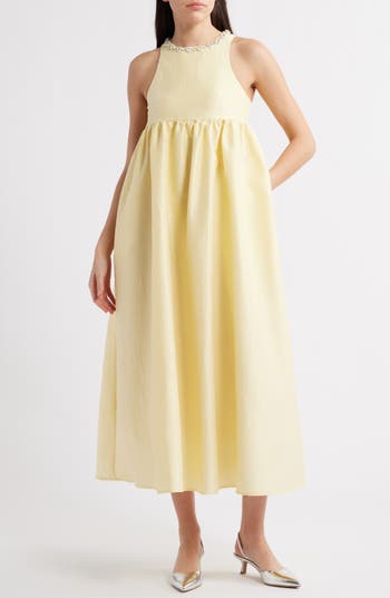 Sister Jane Darya Jewel Neck Sleeveless Midi Dress In Yellow