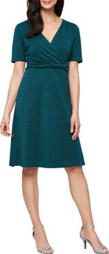 SL FASHIONS Short Sleeve Metallic Knit Dress