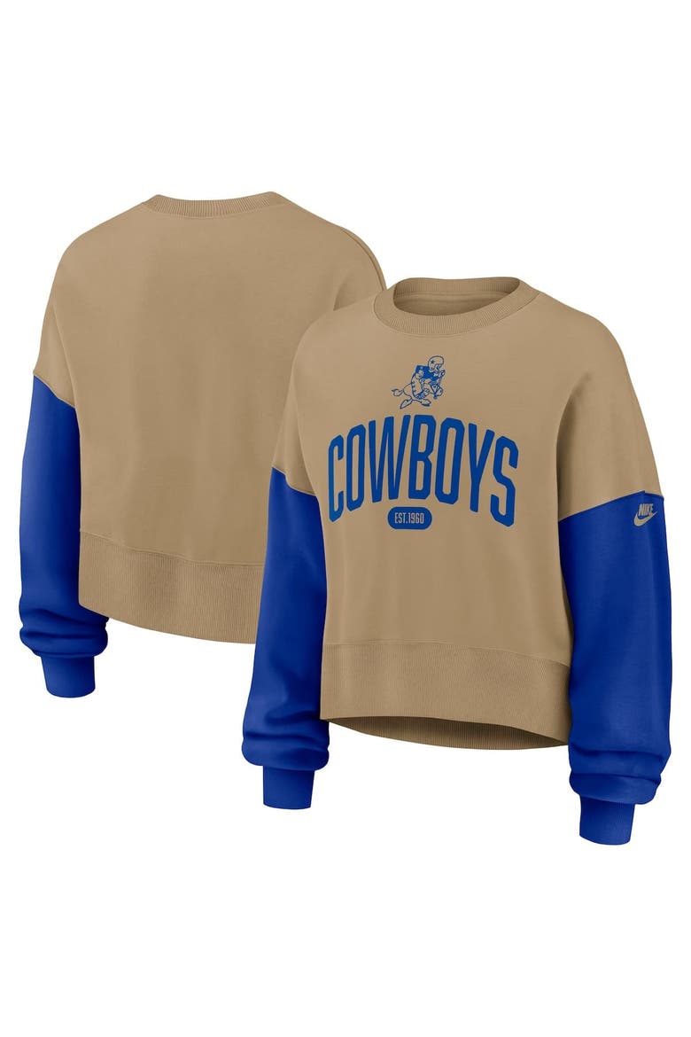 Women's Nike Tan Dallas Cowboys Oversized Rewind Pullover Sweatshirt, Main, color, Tan