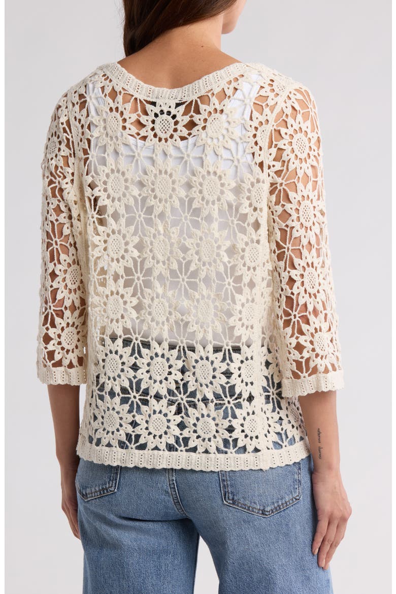 Cotton Floral Crochet Tie Front Cardigan, Alternate, color, NATURAL